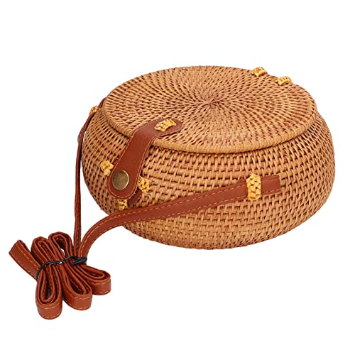 Serlium Borsa da spiaggia in paglia, borsa fatta a mano in rattan Borsa da vacanza rotonda Elegante borsa di paglia intrecciata a mano per le feste quotidiane in spiaggia(Ellisse)