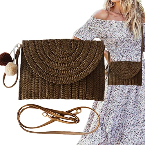 Hongjingda Borsa da spiaggia in paglia   Borsa da spiaggia da donna in rattan   Pochette estive riutilizzabili tessute a mano con capacità moderata per cosmetici da viaggio