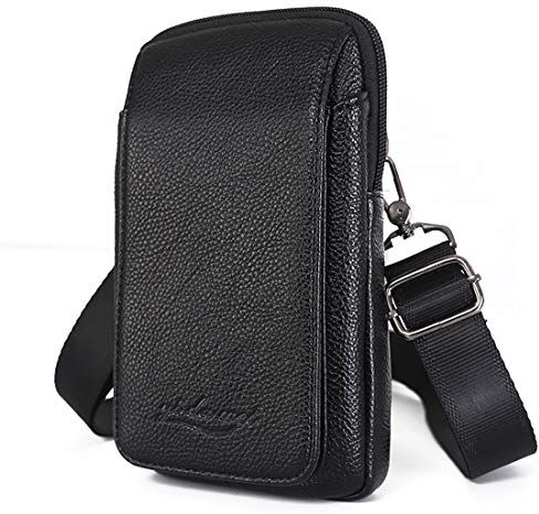 Burlife Borsello Tracolla Piccolo Uomo Borsa a Spalla in Pelle per Cellulare, 6.5" Marsupio Borsello Pelle da Cintura per Telefono Custodia Cellulare Verticale Portafoglio Viaggio Borsa a Spalla Clip Cintura