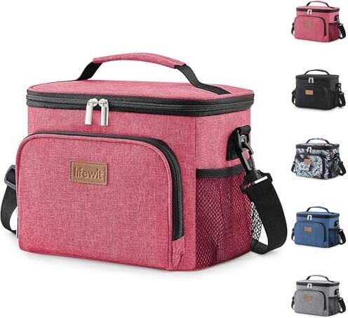 Lifewit Borsa Termica Porta Pranzo,Borsa Frigo Riutilizzabile per Uomo Donna, Borsa Porta Pranzo Portatile Congelabile a Prova di Perdite con Tracolla Regolabile per Adulti per Lavoro/Picnic, Rosa 9L