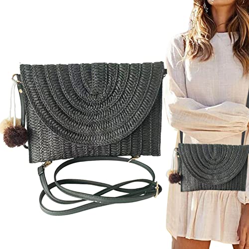 FASSME Borsa di paglia da donna, Borse da donna Borsa, Borsa estiva portatile in paglia da spiaggia Borsa pochette in rattan intrecciata a mano per cosmetici da spiaggia