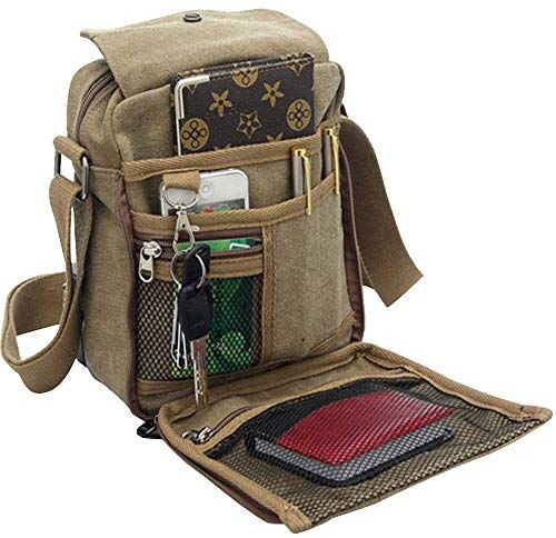 dealcase da Uomo, Casual Tela Piccola Borsa Messenger Bag Petto Borsa da Viaggio con Tracolla, Multitasche, Borsetta a Tracolla Borse Piccolo Satchel Borsa da Viaggio Leggero, Vintage Kaki Kimly Cage