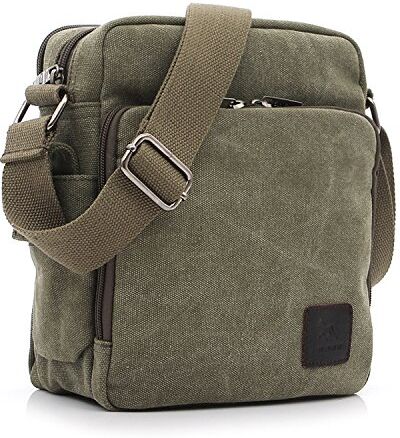 Outreo Borsa Tracolla Uomo Borse da Spalla di Tela Canvas Messenger Bag Vintage Sacchetto di Tablet Piccolo Borsello per Studenti Scuola Università Tasche Viaggio Outdoor Sport Tasca (Verde)