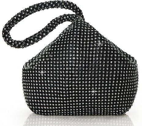 BABEYOND Coucoland Pochette Donna Argento Strass Clutch Cerimonia Borsetta da Sera Elegante Borsa per Matrimonio Party Sposa(1-Nero)