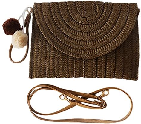 QARIDO Borsa di paglia da donna   Borse tessute da spiaggia,Pochette in rattan intrecciato a mano con processo di tessitura per portafogli, shopping, telefoni cellulari