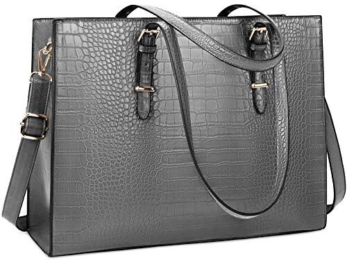 Lubardy Borse Grande Donna Borsa Porta PC 15.6 Pollici Borsa da Lavoro Impermeabile Borsa a Tracolla in Pelle PU Borsa Tote Scuola Shopper Business Grigio