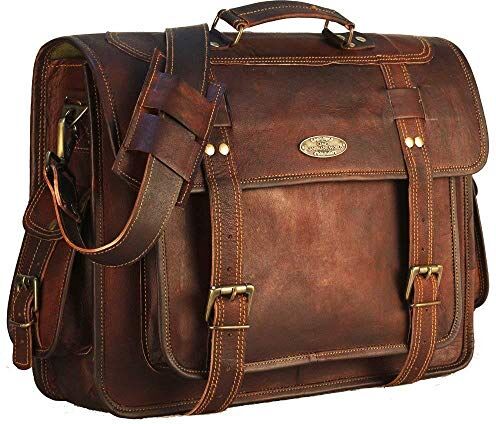 HULSH Portadocumenti 45,7 cm borsa messenger bag per uomini, in vera pelle di borse a tracolla Crossbody Satchel per donne di Handmade World