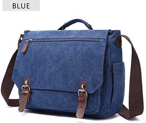 YUANYOULI Retro Spalla Messenger Bag di Tela Impermeabile Multi-Funzionale, Cartella Solido Leggero per Gli Uomini Donne Sacchetto dei Bagagli all'aperto,Blu