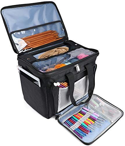 Procase Borsa Portalavoro Maglia, Borsa Filati, Molte Tasche Alta Capacità Borsa Maglia per Custodire Porta Uncinetti, Ferri Maglia e Altri Piccoli Accessory (Non Sono Inclusi Accessori) -Nero