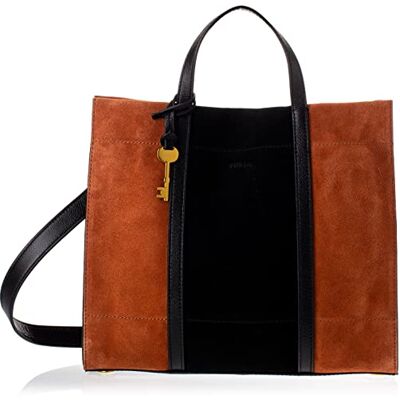 Fossil Borsa da donna Carmen, Shopper in pelle scamosciata/scamosciata, ecopelle, finiture in poliuretano marrone/nero 30,81 cm L x 12,07 cm L x 26,37 cm H Fossil Borsa da donna Carmen, Shopper in pelle scamosciata/scamosciata, ecopelle, finiture in poliuretano marrone/nero 30,81 cm L x 12,07 cm L x 26,37 cm H