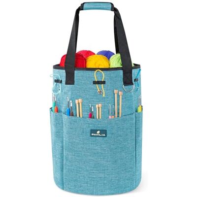 PAVILIA Crochet Bag Knitting Bag Organizer, Yarn Bag Storage Tote for Crocheting On The Go, Knitting Accessories Supplies Holder with Grommets, Gift for Crochet Lovers Knitters (Turquoise Blue) PAVILIA Crochet Bag Knitting Bag Organizer, Yarn Bag Storage Tote for Crocheting On The Go, Knitting Accessories Supplies Holder with Grommets, Gift for Crochet Lovers Knitters (Turquoise Blue)