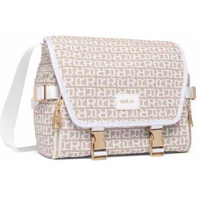 Replay Borsa a tracolla con stampa logo da donna, multicolore (bianco sporco + sabbia 1628), taglia unica Replay Borsa a tracolla con stampa logo da donna, multicolore (bianco sporco + sabbia 1628), taglia unica