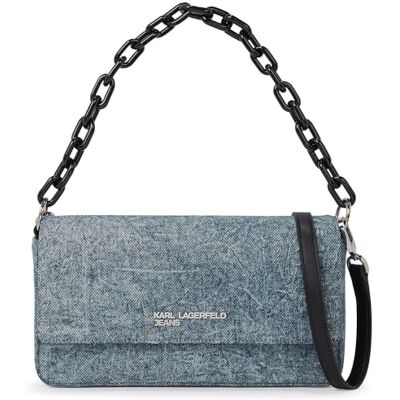 Lagerfeld Donne Denim Chain Top Handle Crossbody Blu medio slavato One size Lagerfeld Donne Denim Chain Top Handle Crossbody Blu medio slavato One size