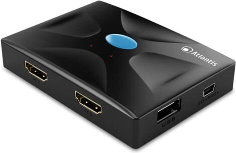 Atlantis KVM HDMI Switch USB Deviatore KVM HDMI (Tastiera, Mouse, VGA) a 2 porte Ingresso/Uscita HDMI Supporto mouse e tastiera USB Interruttore per cambio controllo 3840x2160/30Hz e 1920x1080/60Hz