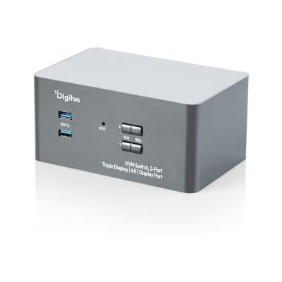 Digitus Switch KVM DisplayPort – 2 PC, 3 Monitor – 4K a 60 Hz 2 porte USB 3.0 – 2 porte USB 2.0 per mouse e tastiera – tasto di scelta rapida – 4 ingressi DP e 2 ingressi HDMI – audio Digitus Switch KVM DisplayPort – 2 PC, 3 Monitor – 4K a 60 Hz 2 porte USB 3.0 – 2 porte USB 2.0 per mouse e tastiera – tasto di scelta rapida – 4 ingressi DP e 2 ingressi HDMI – audio