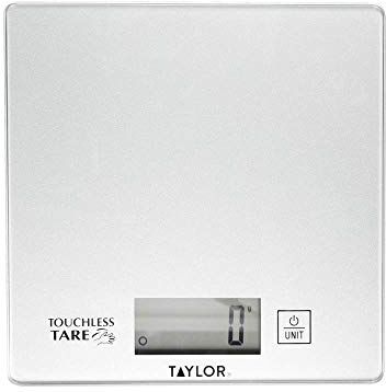 Taylor Pro Bilancia da Cucina in Vetro e Plastica con Tecnologia di Precisione TARA Touchless, Design Compatto, Confezione Regalo Inclusa, 5 kg / 11 libbre