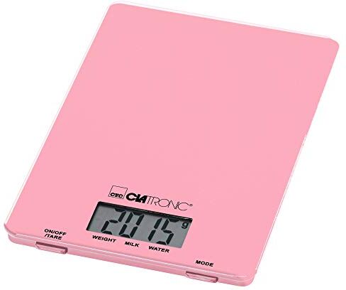 Clatronic Bilancia da cucina fino a 5 kg, superficie extra piatta, funzione tara, display LCD, rosa, plastica, 220 x 150 x 16 mm