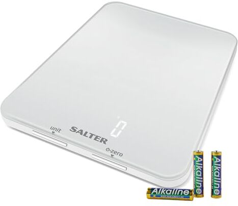 Salter bilancia da cucina digitale Phantom, bilancia elettronica alimenti, Display LCD a Scomparsa Facile da Leggere, Capacità 5 kg, Bianco