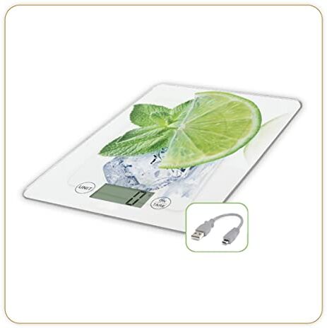 LITTLE BALANCE Slim Citron USB-R, Bilancia da cucina senza batteria, Ricaricabile USB, Riparabile, 5 kg, Limone