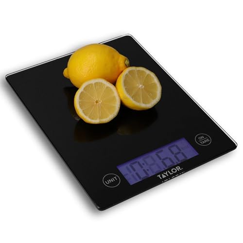 Taylor Bilancia da Cucina con Piattaforma in Vetro, ad Alta Precisione, con Funzione Tara, Schermo LCD Extra Large, Nero, Portata Massima 5 kg/5000 ml