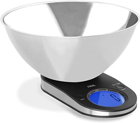 ADE Bilancia da Cucina Digitale con Vasca Bilancia da Cucina Tosca   Bilancia Elettronica con Vasca Inox Estraibile   5 kg Acciaio inox