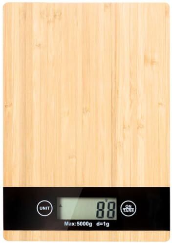 Generico Bilancia Digitale Elettronica Cucina in Stile Bambù, Peso Massimo 5 Kg, Alta Precisione Display LCD Ampio,Spegnimento Automatico e Funzione Tara, Legno Bamboo, 2 Batterie AAA Incluse