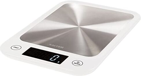 Salter bilancia da cucina digitale di precisione in acciaio inox, capacità massima di 5 kg, digitale, sottile, facile da pulire, pesa cucina, display retroilluminato, bianco