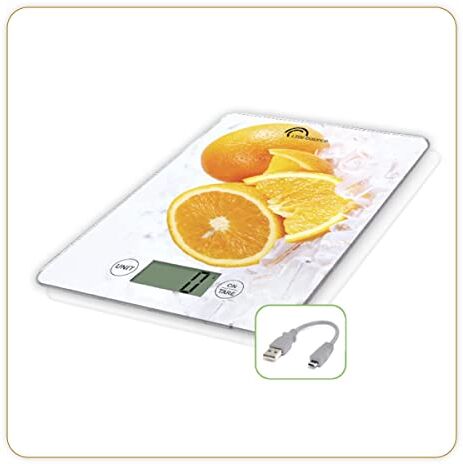 LITTLE BALANCE Slim Orange USB-R, Bilancia da cucina senza batteria, ricaricabile USB, riparabile, 5 kg, arancione