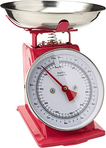 PREMIER Housewares Bilancia da cucina stile retro con ciotola in acciaio INOX, 5 Kg, colore: Rosa, mecánica, acciaio inossidabile