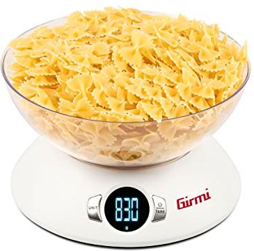 Girmi PS04 Bilancia da Cucina Elettronica, Capacità ciotola 1,8 Litri, Display Alta Luminosità, Autospegnimento, Funzione Tara, Bianco