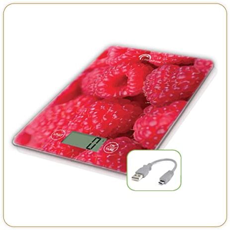 LITTLE BALANCE Slim Framboises USB-R, Bilancia da cucina senza batteria, ricaricabile USB, riparabile, 5 kg, Lampone