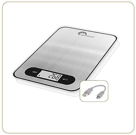 LITTLE BALANCE 8550 Slim Inox USB-R, Bilancia da cucina senza batteria, ricaricabile USB, riparabile, 5 kg, acciaio inox