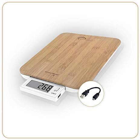 LITTLE BALANCE Slide 10 Bamboo USB-R, Bilancia da cucina senza batteria USB, Riparabile, 10 kg, Bamboo