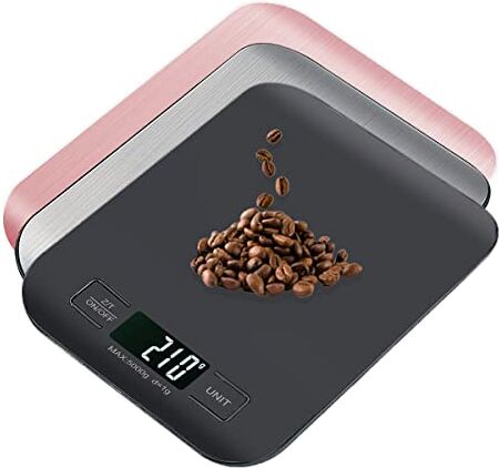 Dejaf Bilancia digitale da cucina 5 kg/1 g con display LCD retroilluminato e funzione tara, in acciaio inox, bilancia multifunzione per alimenti, caffè, accessori essenziali per cucina… (nero)