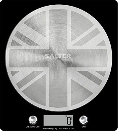 Salter bilancia da cucina digitale, elegante design sottile, cucina/casa, piattaforma in acciaio inox filata, Aggiungi e pesata, misura liquidi/fluidi, capacità massima 5KG nero