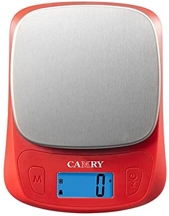 Camry Bilancia da cucina digitale ultra sottile Bilancia multifunzione per cottura al forno e dieta chetogenica Misurazione precisa della graduazione in lb oz ml- ROSSO/Acciaio inossidabile