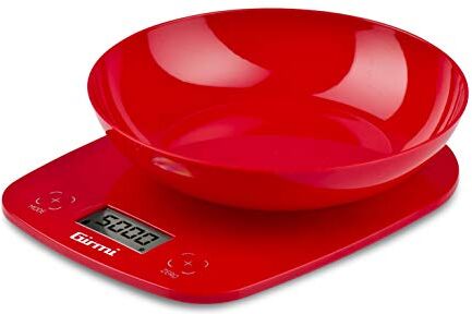 Girmi Bilancia da Cucina, Plastica, 1 gr/ 5kg, Display LCD 45 x 22mm, Autospegnimento, Funzione TARA, Rosso