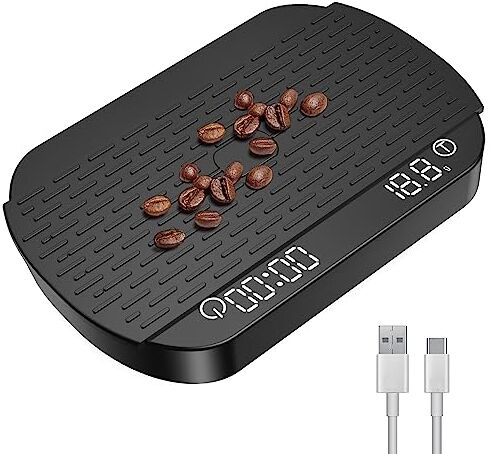 OBEST Bilancia da Caffè Digitale,Bilancia da Cucina Elettronica 3kg/0.1g,Funzione di Temporizzazione,Schermo LCD di Alta Precisione,Superficie di Pesatura Impermeabile e Antiscivolo