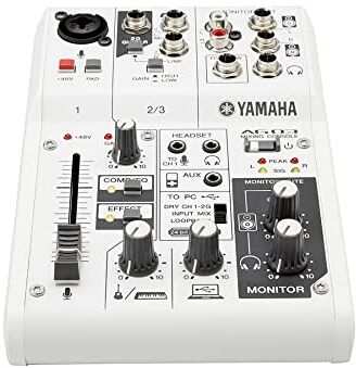 Yamaha Mixer Audio Console Multifunzione, con Interfaccia Audio USB, 3 canali, per Registrazione Live, Streaming, Webcasting / Podcasting, Bianco