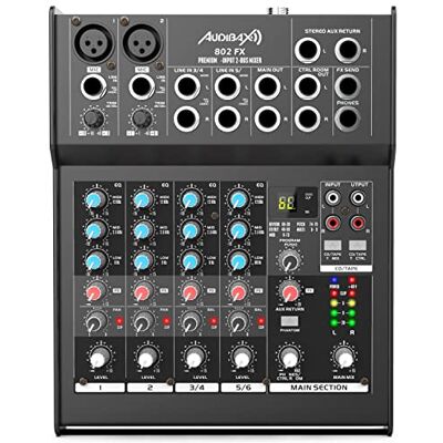 Audibax 802 FX Console di Missaggio Audio Mixer Audio a 6 Canali Effetti DSP con 79 Programmi 2 Ingressi Jack Stereo Equalizzatore a 3 Bande Alimentazione Phantom 48 V Audibax 802 FX Console di Missaggio Audio Mixer Audio a 6 Canali Effetti DSP con 79 Programmi 2 Ingressi Jack Stereo Equalizzatore a 3 Bande Alimentazione Phantom 48 V