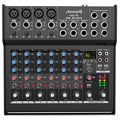 Audibax Console di Missaggio Audio Mixer Audio 8 Canali Processore di Effetti Integrato 2 Ingressi Jack Stereo Equalizzatore a 3 Bande Alimentazione Phantom 48 V Audibax Console di Missaggio Audio Mixer Audio 8 Canali Processore di Effetti Integrato 2 Ingressi Jack Stereo Equalizzatore a 3 Bande Alimentazione Phantom 48 V