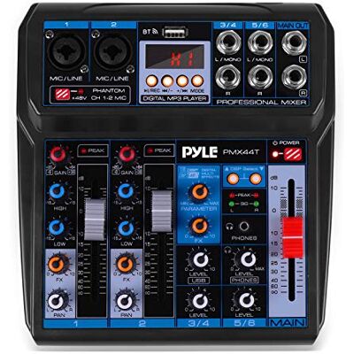Pyle Mixer DJ Professionale, Mixer Audio, Mixer Sonoro a 6 Canali Compatibile Bluetooth con Effetti DSP, Interfaccia Audio USB, Doppio RCA In, Ingresso Microfono XLR/Jack Pyle Mixer DJ Professionale, Mixer Audio, Mixer Sonoro a 6 Canali Compatibile Bluetooth con Effetti DSP, Interfaccia Audio USB, Doppio RCA In, Ingresso Microfono XLR/Jack