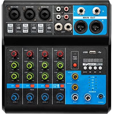 cunnyend Console di mixaggio professionale a 5 canali con interfaccia audio USB, alimentazione phantom 48V, equalizzatore stereo per la registrazione di DJ, scena, karaoke e applicazioni musicali cunnyend Console di mixaggio professionale a 5 canali con interfaccia audio USB, alimentazione phantom 48V, equalizzatore stereo per la registrazione di DJ, scena, karaoke e applicazioni musicali