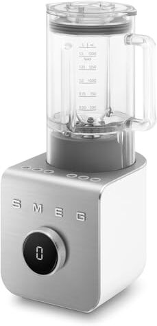 SMEG , Frullatore ad Alte Prestazioni , con Accessori Inclusi e Funzione Pulse, 5 Programmi Preimpostati, 9 Livelli di Velocità, 2 Modalità, Caraffa Rimovibile, Potenza 1400W, Bianco