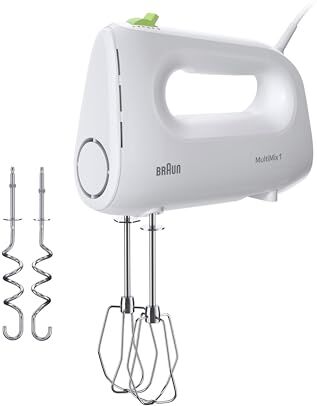 Braun MultiMix 1 HM 1110 WH, Mixer Elettrico con Tecnologia FastMix, 4 Velocità + Turbo, Easy-Click, 2 Fruste e 2 Impastatori Lavabili in Lavastoviglie, 450W, Bianco