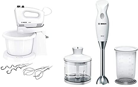 Bosch Clevermixx Sbattitore Elettrico Con Ciotola Da 3 L A Rotazione Automatica, 400 W, 4 Velocità E Turbo & Msm6B500 Clevermixx Mixer A Immersione, 350 W, 1 Liter