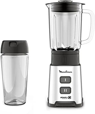 Moulinex 10 Pulseo Frullatore con Bottiglia da Viaggio 600 ml, Potenza 400W, Capacità 0.7 Litri, Tecnologia Powelix, Frullatore Elettrico con 2 Velocità e Vaso in Vetro Termoresistente