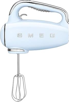 SMEG , Sbattitore Elettrico , 9 Livelli di Velocità, Funzione Turbo, Sistema di Avvio Smooth Start, 4 Fruste, 2 Ganci Impastatori e Avvolgicavo in Dotazione, 250W, Azzurro