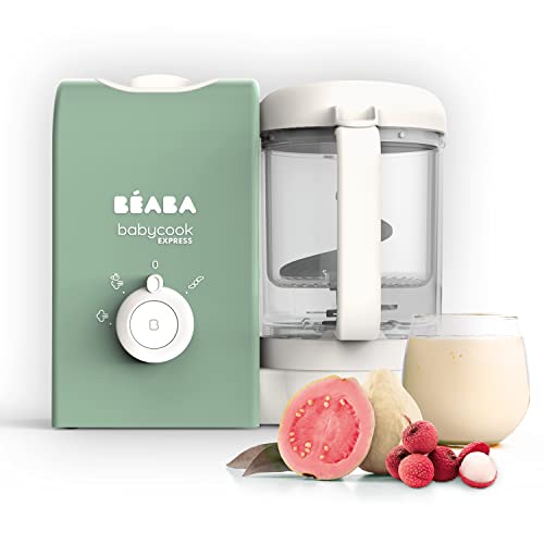 Béaba BEABA, Babycook Express, Robot Baby 4 in 1 Frullatore, Cottura Express 15 min, Miscelazione personalizzata, Cottura a Vapore Dolce e Sano, Scongelamento, Texture omogenea, Capacità 1.250 ml, Verde