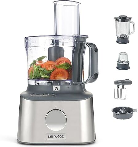 Kenwood Multipro Compact Plus  Robot da cucina, Bilancia Digitale Integrata, Ciotola 1.2L, Tritatutto e Frullatore in Vetro, 3 Dischi in acciaio, sbattitore doppia frusta, Spremiagrumi